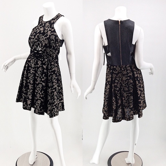 NWT PHOEBE /KAY UNGER Black & Gold Cocktail Dress - Picture 2 of 5